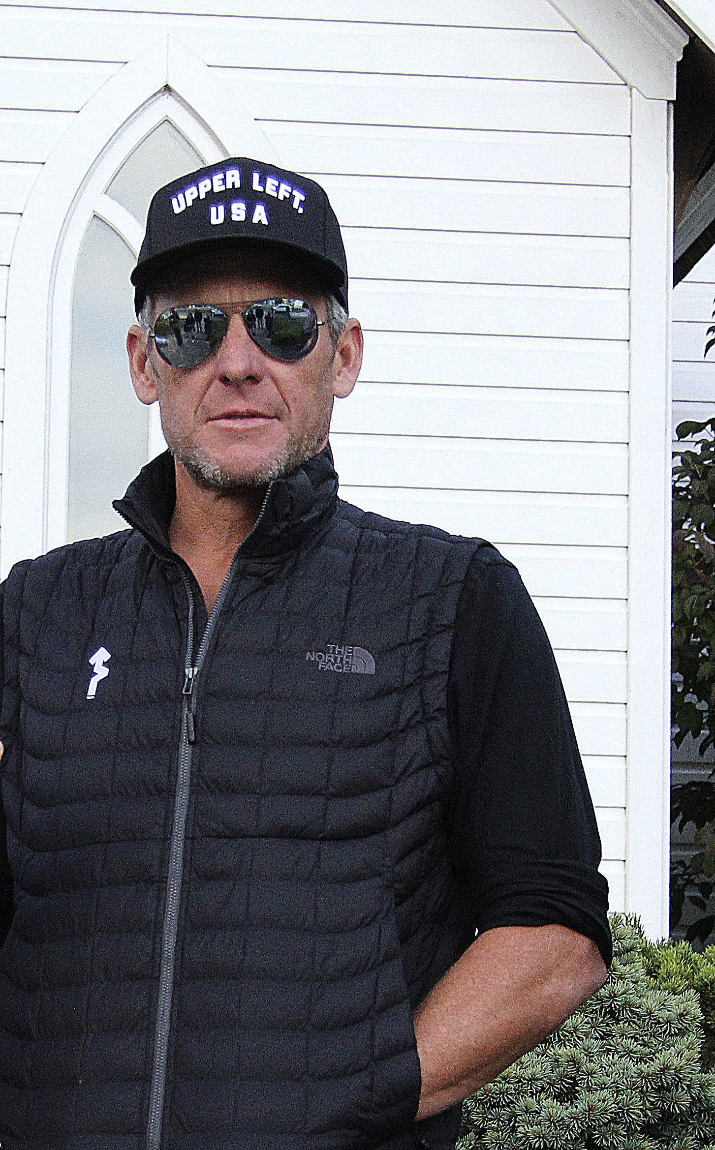 Cyclist Lance Armstrong speaks to Orcas Christian School students