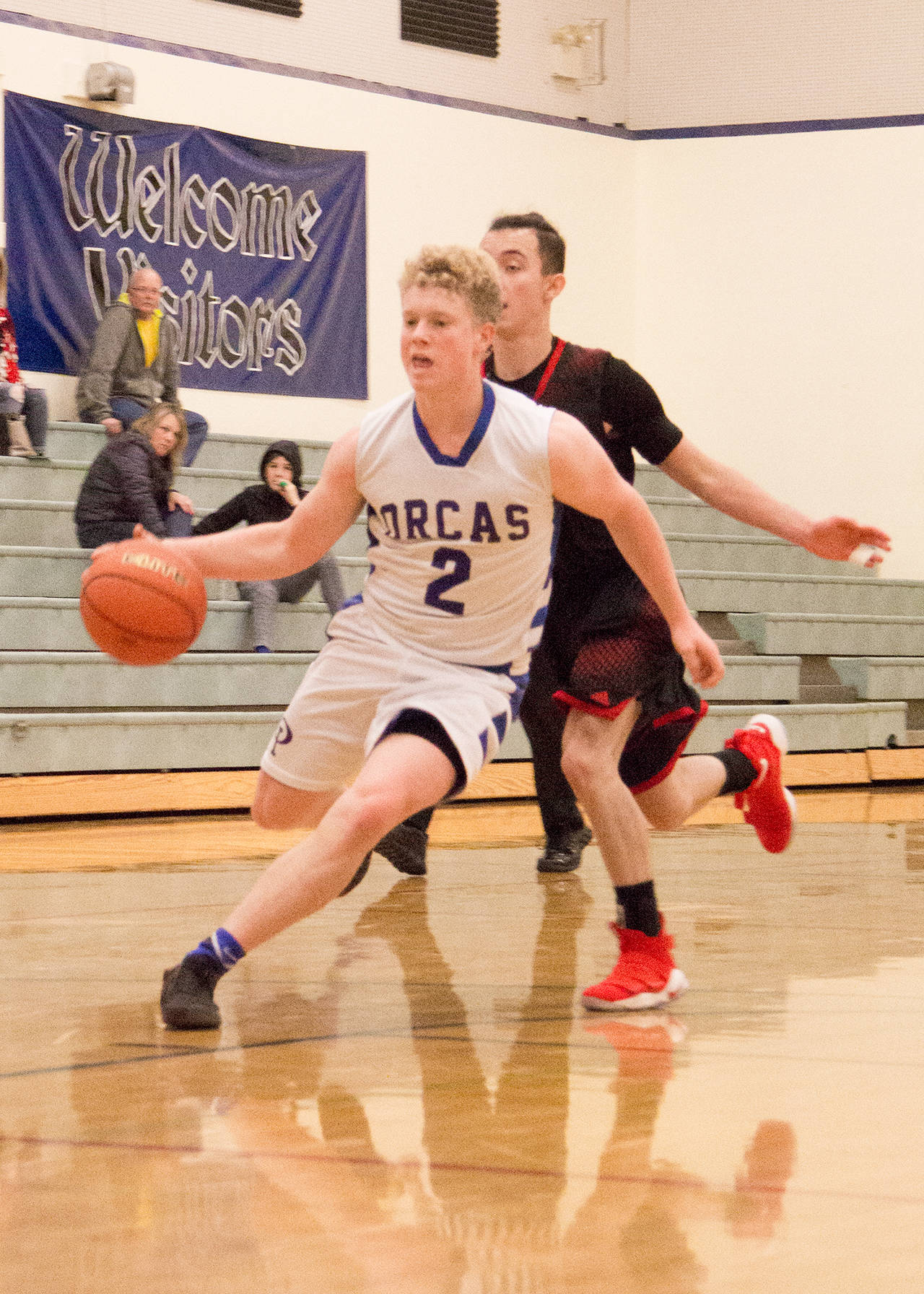 Viking basketball players working hard