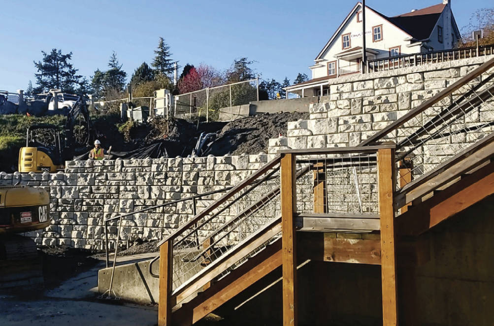The retaining wall at the Orcas ferry landing was extended to provide a protected pathway to the future pedestrian park.