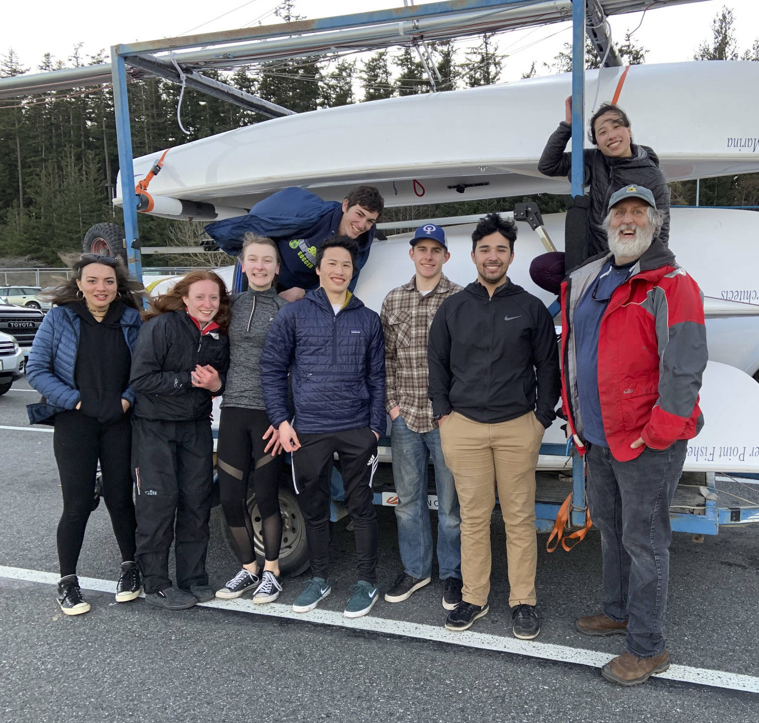 Contributed photo                                The Orcas High School sailing team after their regatta in Anacortes on March 2. They are pictured with coach Burke Thomas.