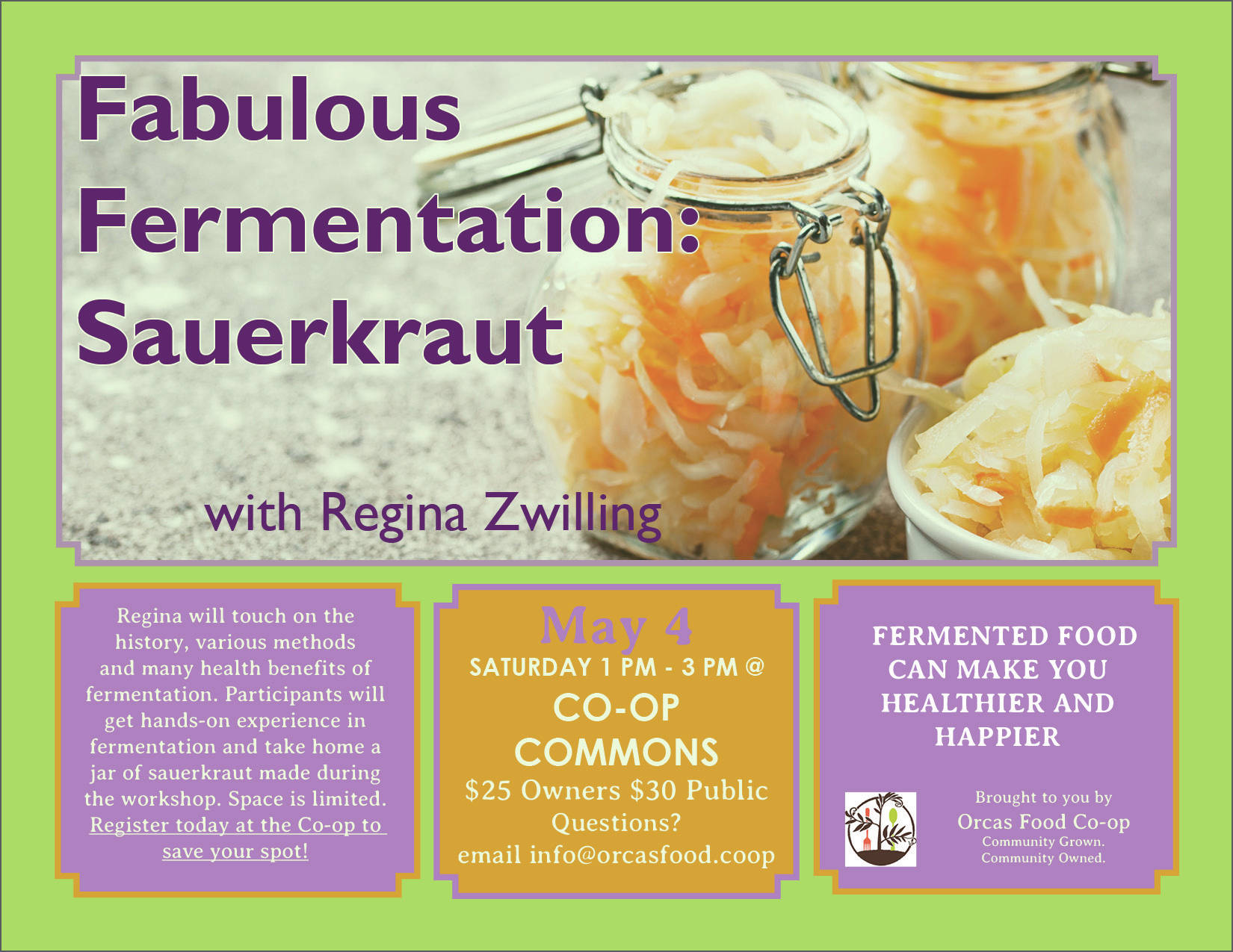 Orcas Food Co-op’s Fabulous Fermentation: Sauerkraut – workshop with Regina Zwilling
