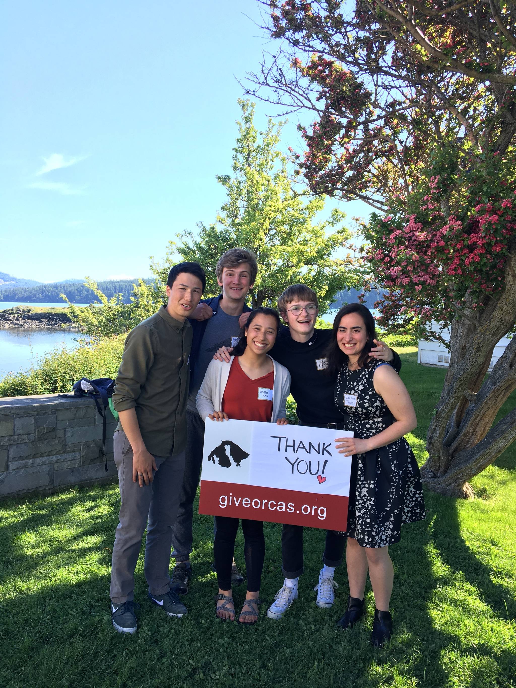 High school seniors Ronan Kau, Luke Pietsch, Millie Kau, Henry Moe and Emma Thoron at the OICF awards ceremony.