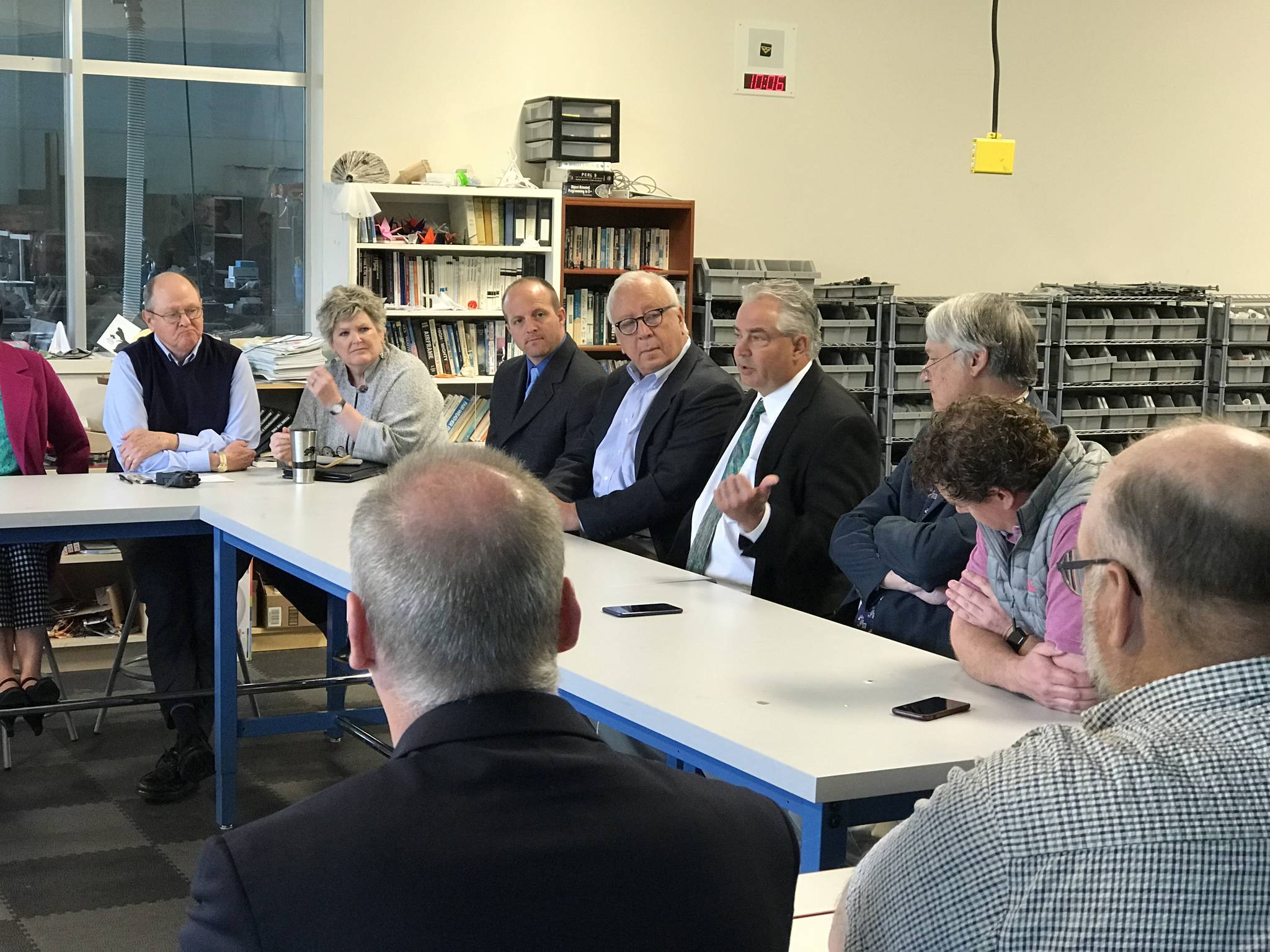 Contributed photo/OPALCO                                OPALCO and Rock Island leadership update Governor Inslee on their broadband success in San Juan County. From L-R: Alan Smith, Executive Vice President of Rock Island; Rick Christmas, OPALCO Board Member; Foster Hildreth, OPALCO General Manager; Vince Dauciunas, OPALCO Board President; Gerry Lawlor, Vice President of Fixed Broadband Services for T-Mobile USA.