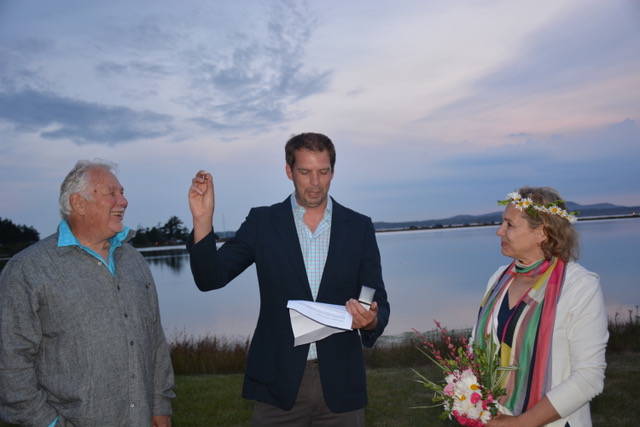 Contributed photos                                 Ross and Rebecca MacDonald married on July 4 with officiant Dave Sather.
