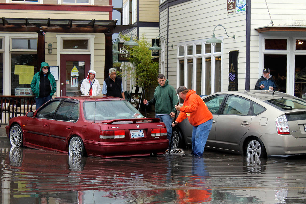 Torrential rains caused flooding in downtown Friday Harbor in September 2015. (Journal file photo)