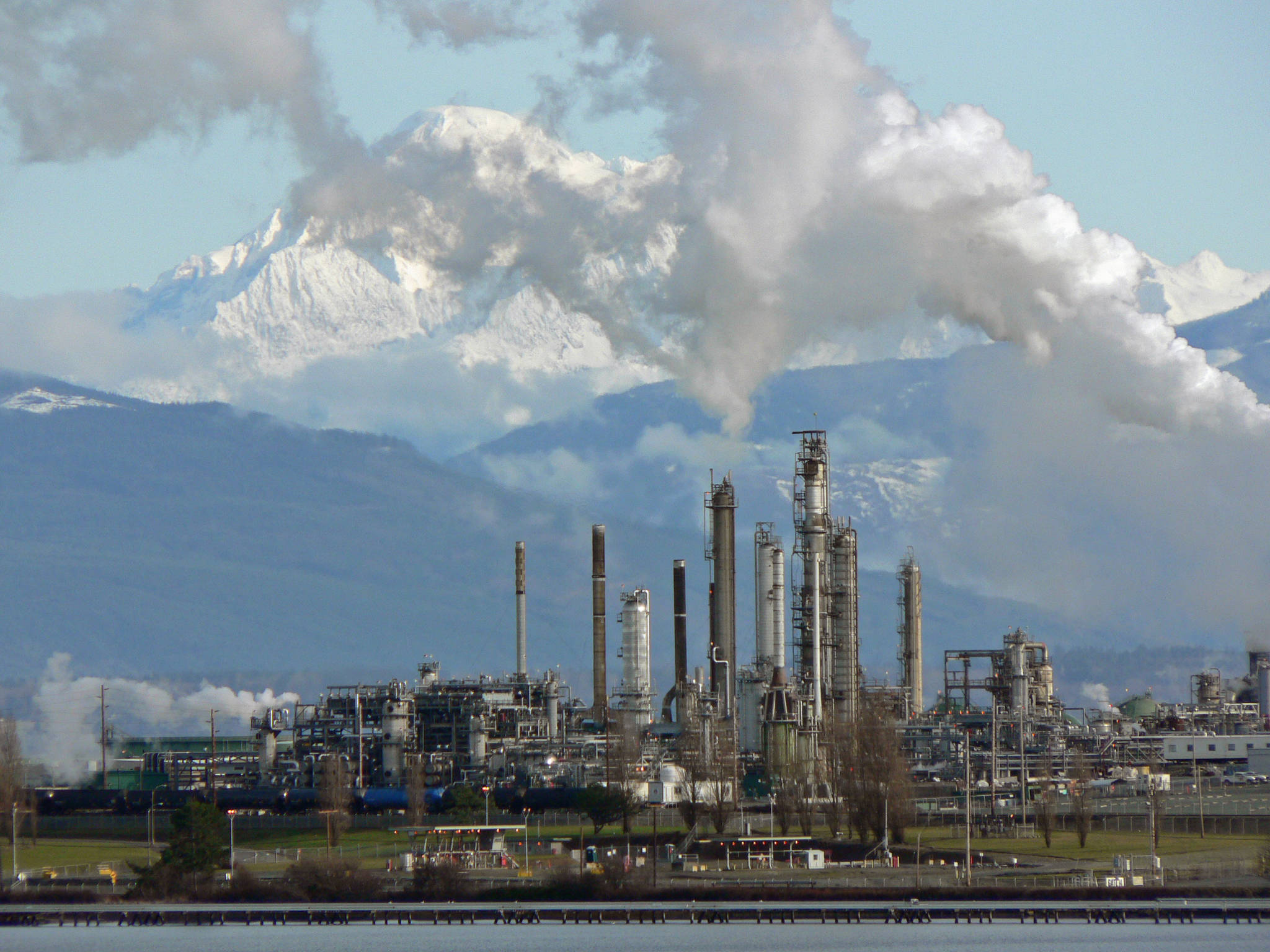 The Anacortes Marathon oil refinery with Mt. Baker in the background. (Walter Siegmund, CC BY 2.5/contributed photo)