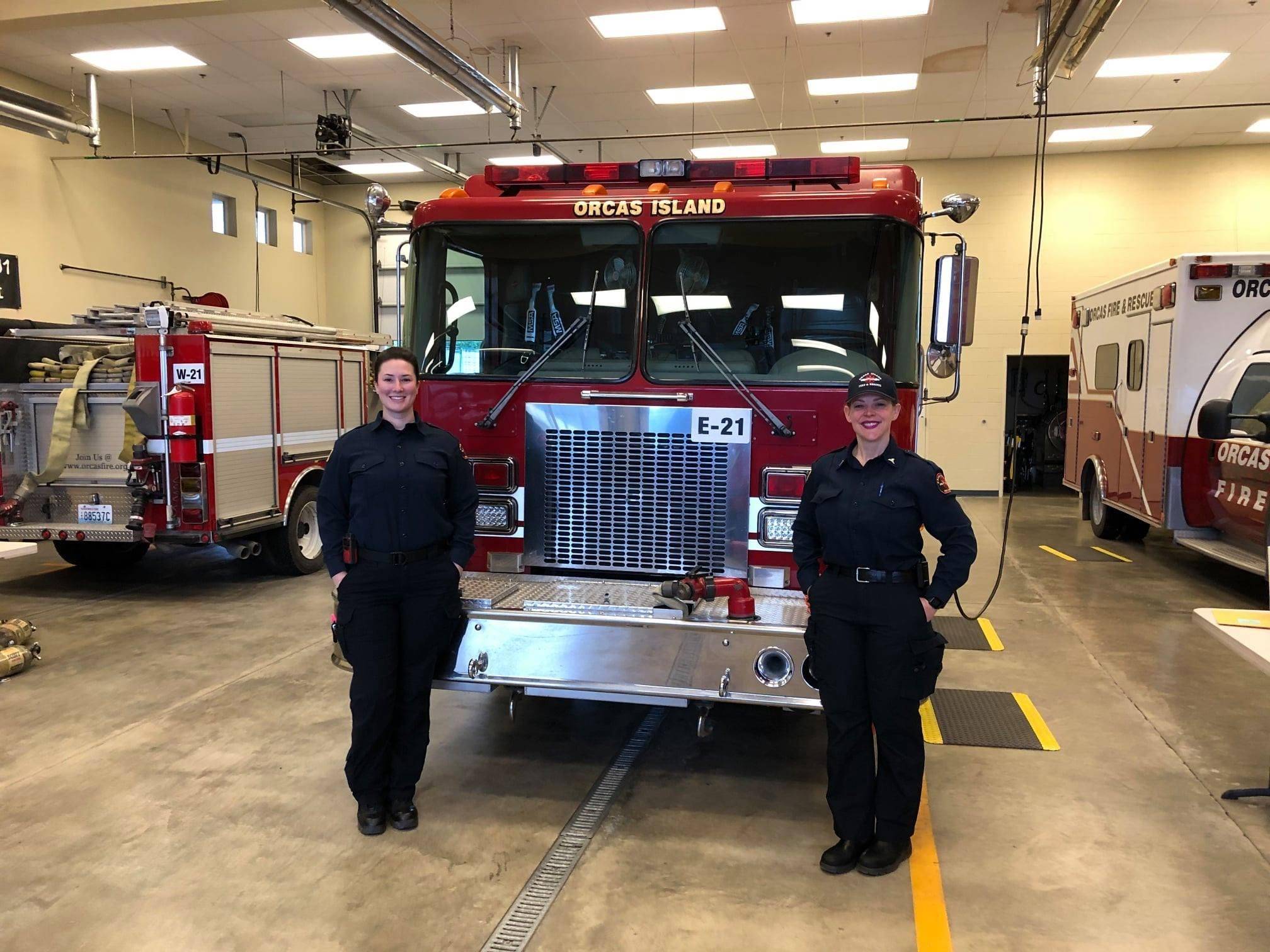 Contributed photo
Right: The Orcas Island Fire and Rescue family recently welcomed two new hires, Lieutenant LaRen Gevaart-Rossie and Captain Kasey Jo Weigley.