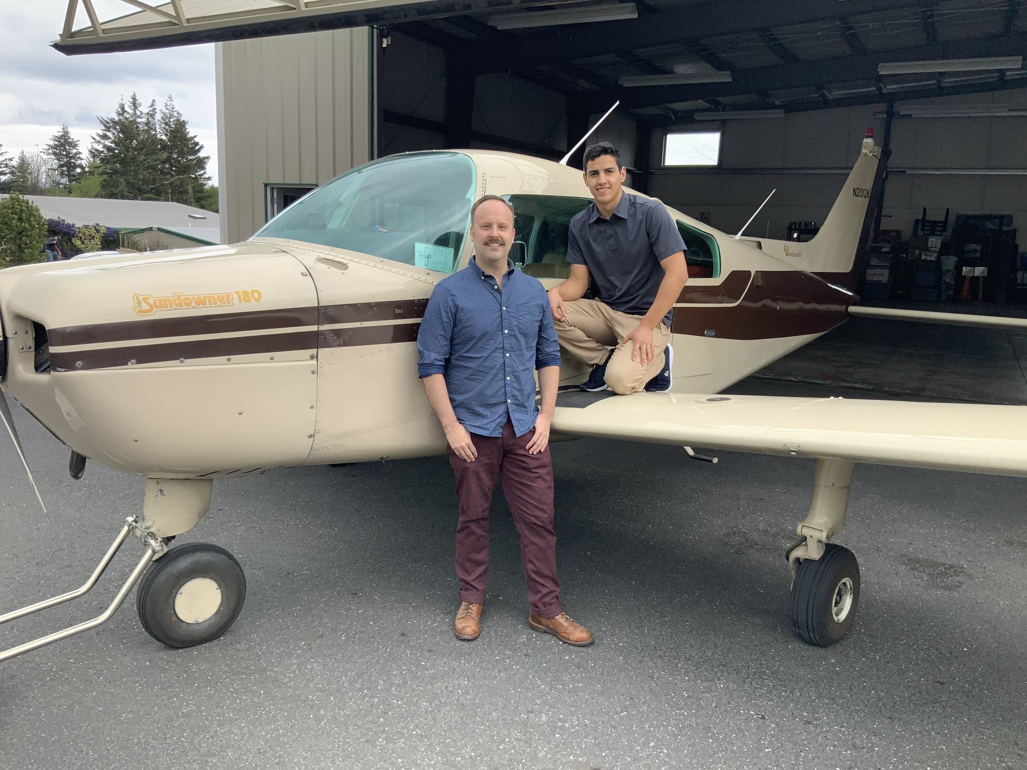 Contributed photo
Diego Rivera with Dave Billings, his mentor throughout the training program. The aircraft pictured is a Beechcraft B-23 Sundowner.