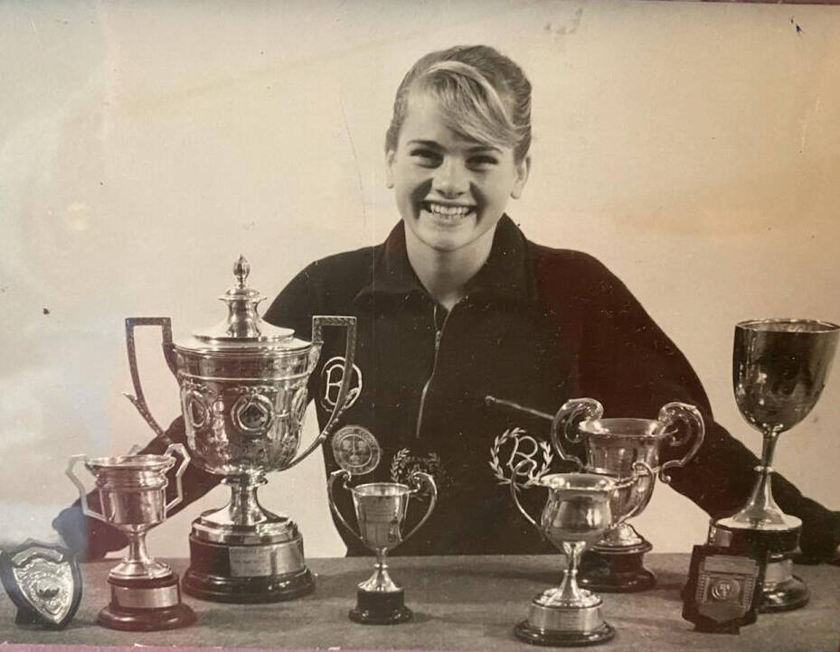 Contributed photo
Swimmer Rita O’Boyle as a young adult, with her swimming trophies.