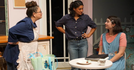 From left to right: Lisa Spesard as Della, Sofia Poe as Macy and Claire Orser as Jen in Orcas Center’s production of “The Cake.”