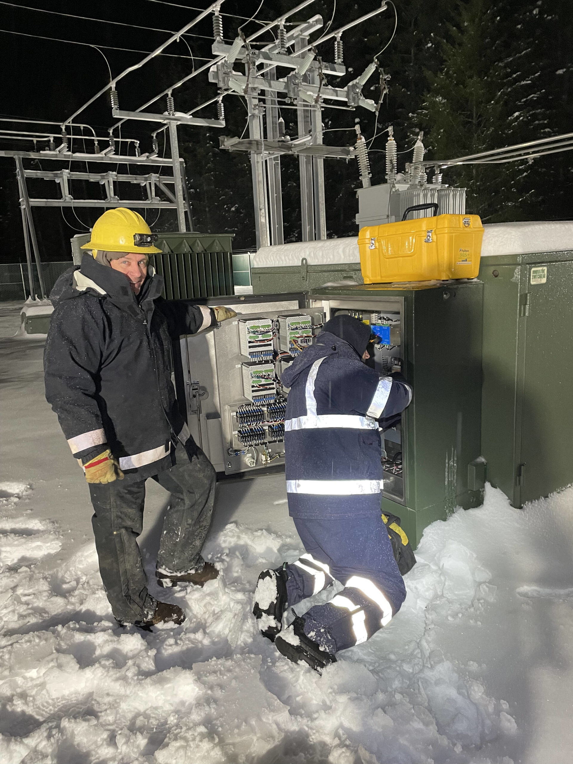 OPALCO crew making repairs in the snow on Dec. 23 at 5:22 a.m.