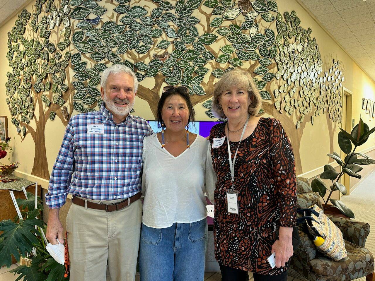 Tom Eversole, Orcas Senior Center Board President, Representative Debra Lekanoff and Orcas Senior Center Acting Executive Director Lynette Wood.