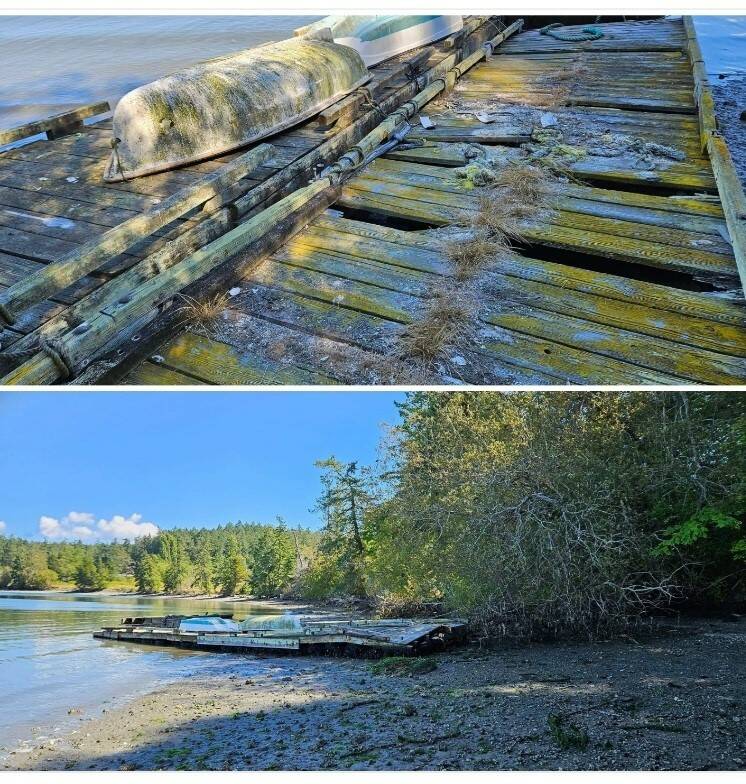 Derelict floats in Blind Bay on Shaw Island, washed ashore onto surf smelt spawning habitat