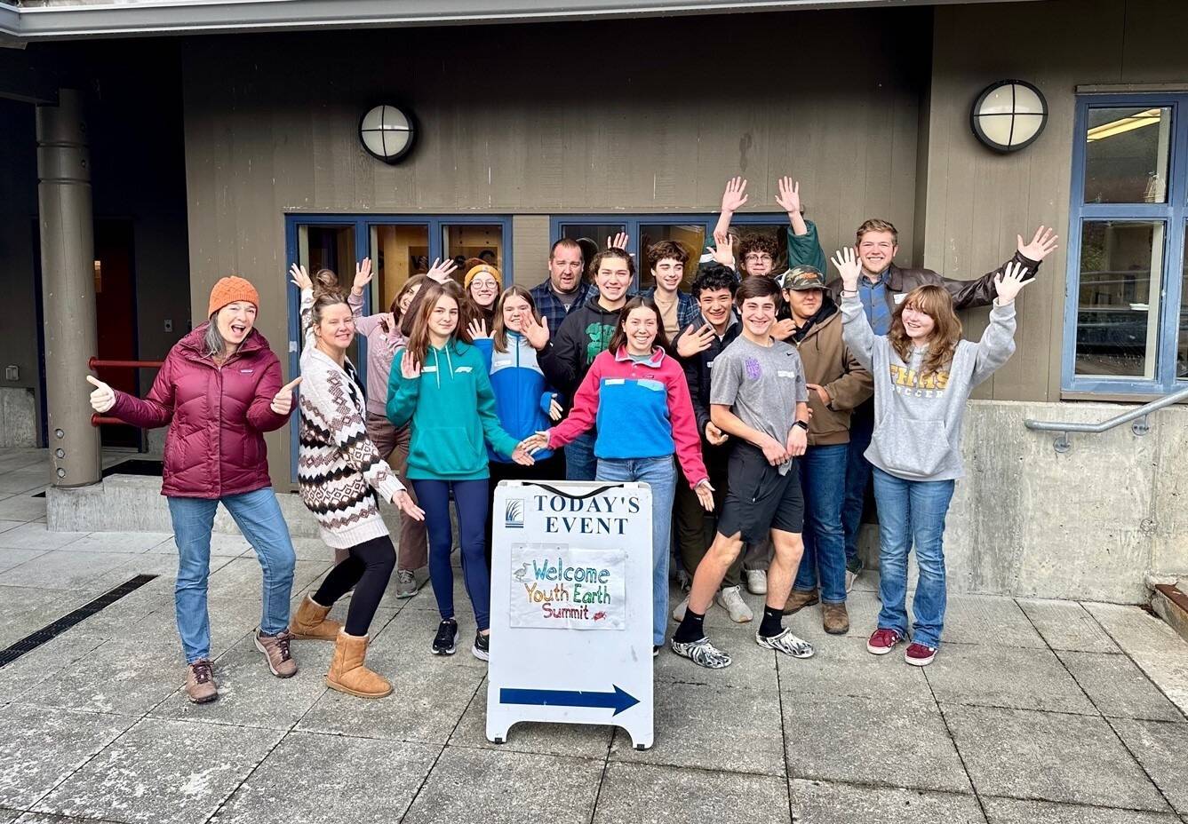Contributed photo
Katie, Jess and Mr. Garson, along with 13 enthusiastic Friday Harbor High School students at the Youth Earth Summit.