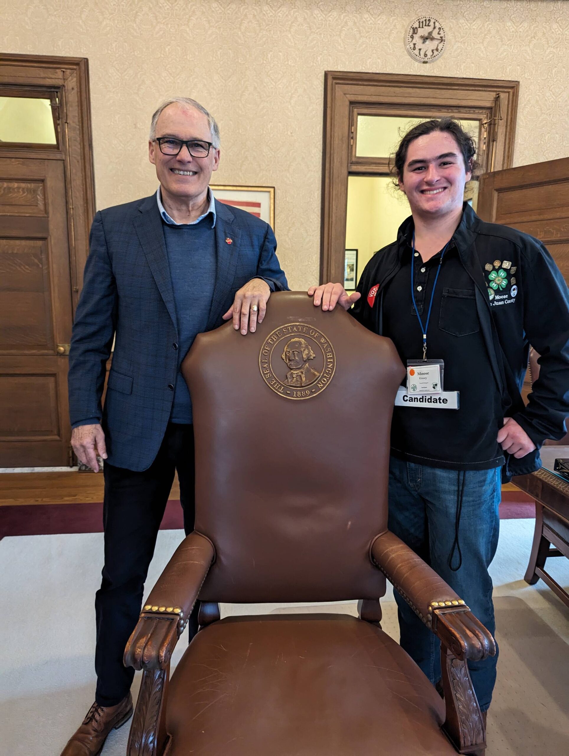 Governor Jay Inslee and Moose Kinsey.