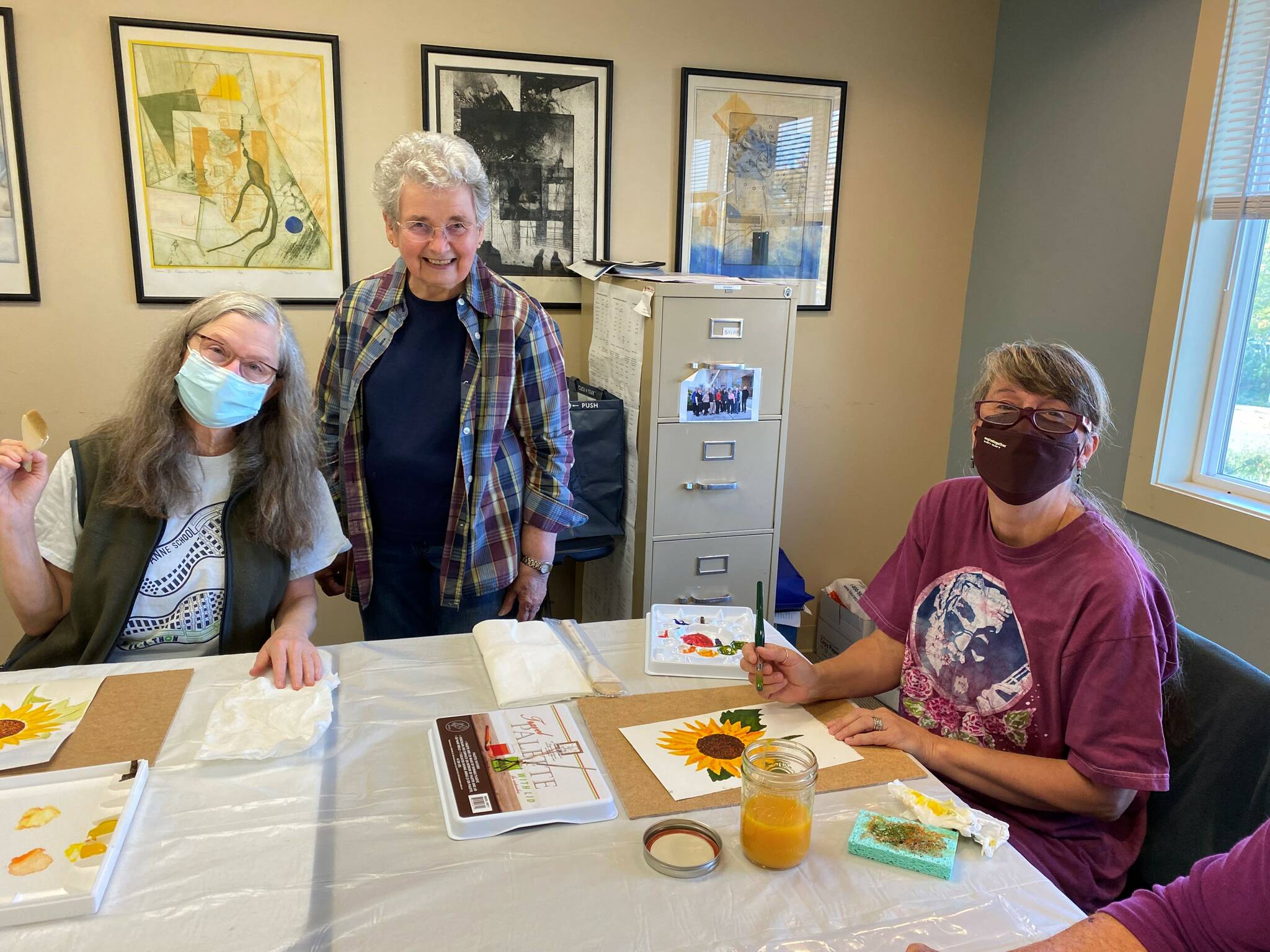 Local seniors enjoying watercolor at Orcas Senior Center.