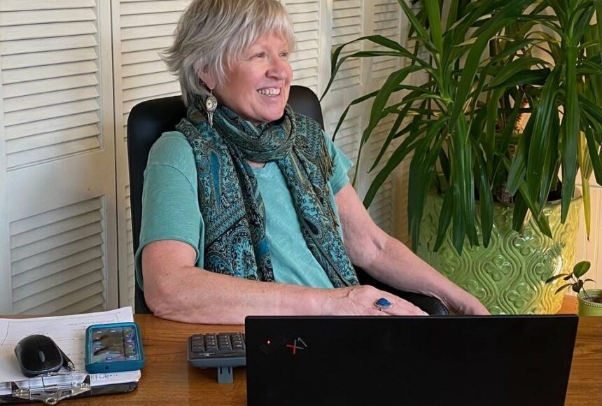 <p>Above: Teri Williams in her office in Eastsound.</p>