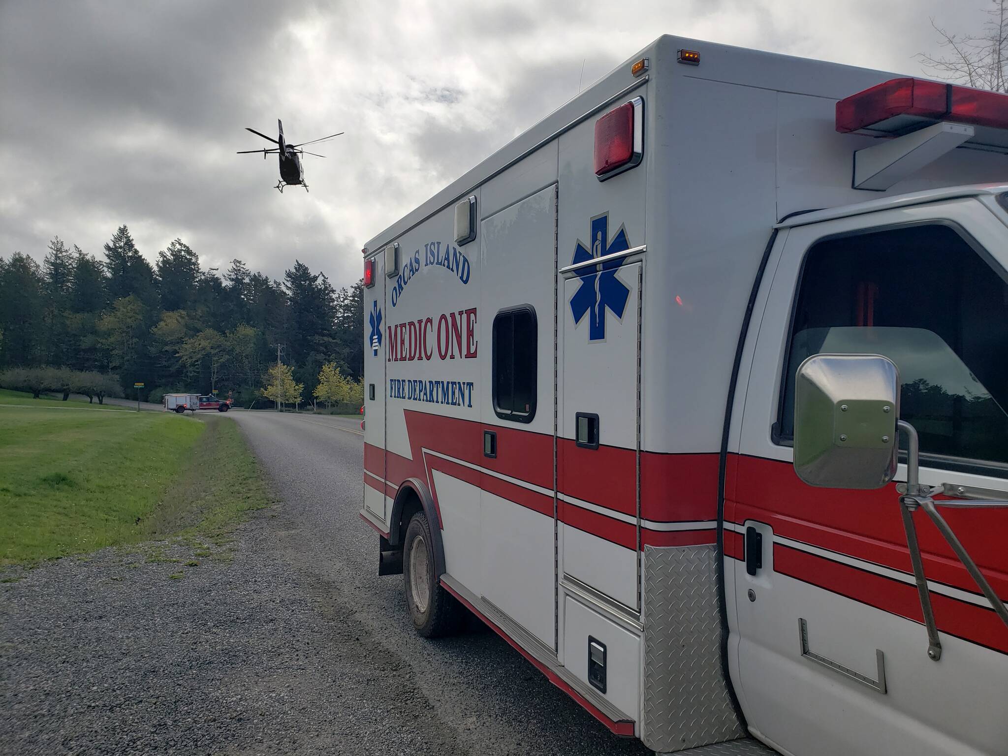 A patient transfer to Airlift Northwest at the Deer Harbor landing zone.