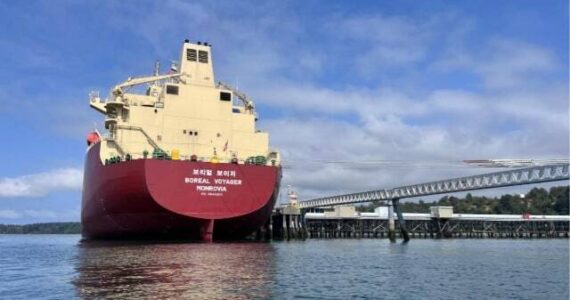 David Stalheim photo. A vessel docks at the Ferndale Terminal, where 33 fossil fuel expansion projects — including 31 that were completed without permits — are now the subject of a legal appeal led by a regional environmental coalition.