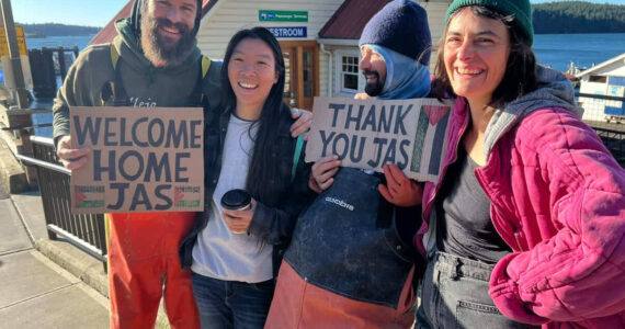 Left to right: Emmett Adam, Jasmine Ikeda, Bochay Drum and Brooke Budner after Ikeda returned to Orcas Island.