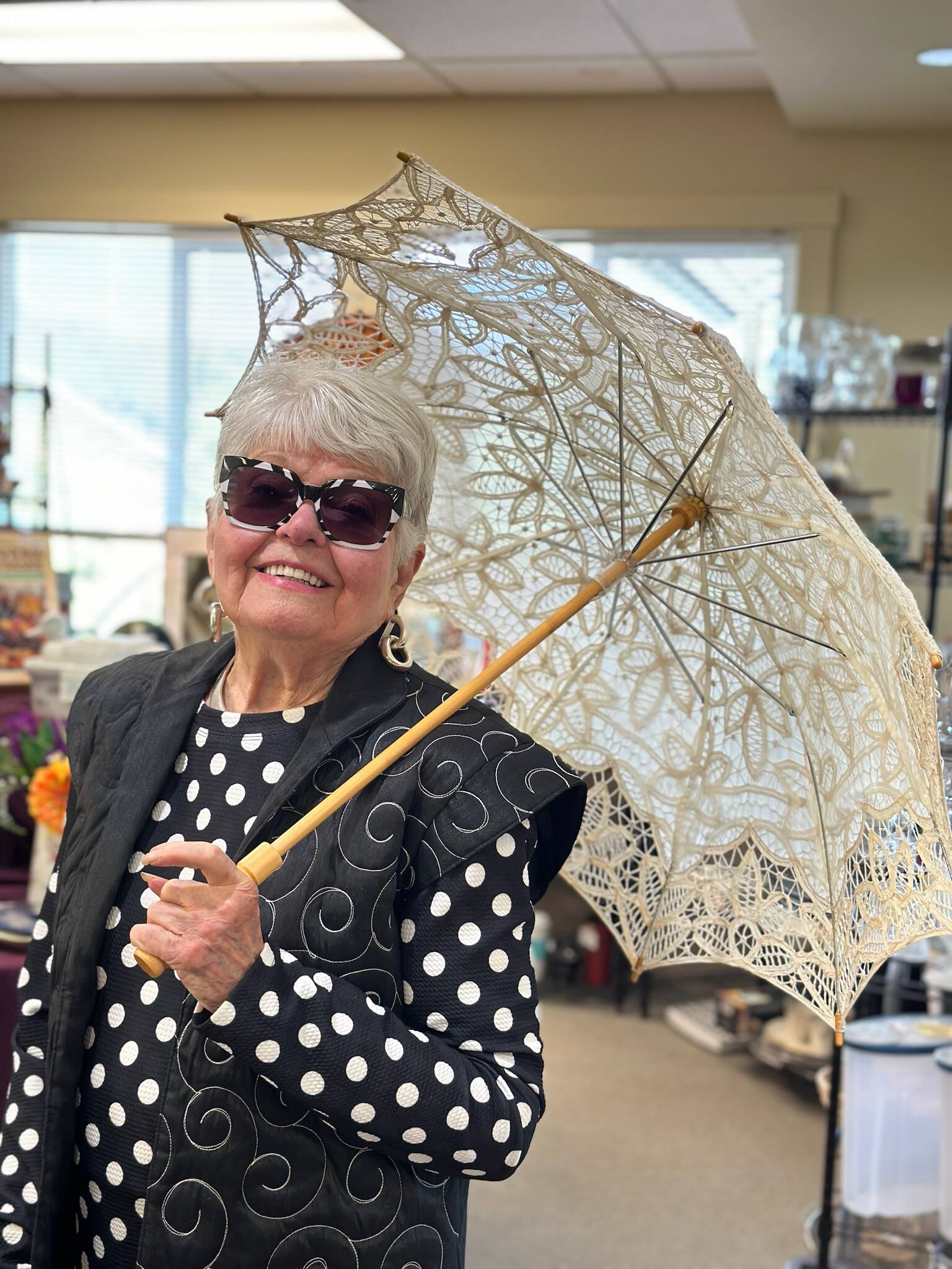 Contributed photo.
Senior DD Glaze enjoying services with her parasol.