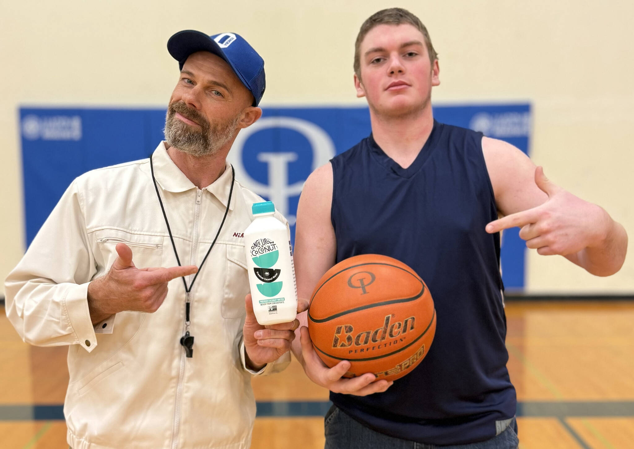 Contributed photo.
Teacher and basketball coach Corey Wiscomb and student Jaxon Paulsen.
