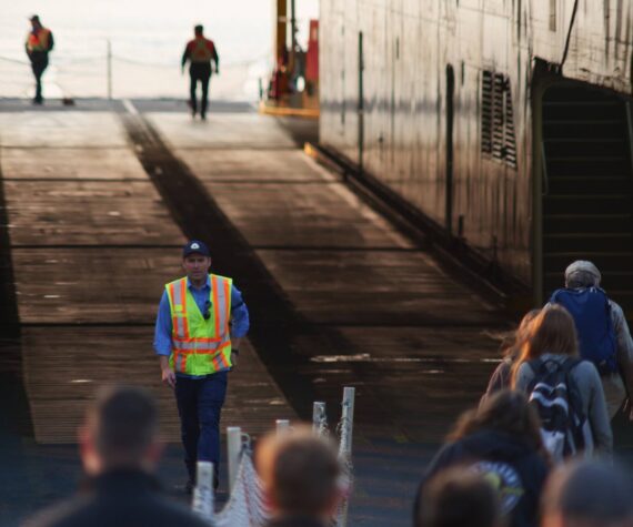 <p>Darrell Kirk photo.</p>
                                <p>Foot passengers board the ferry.</p>