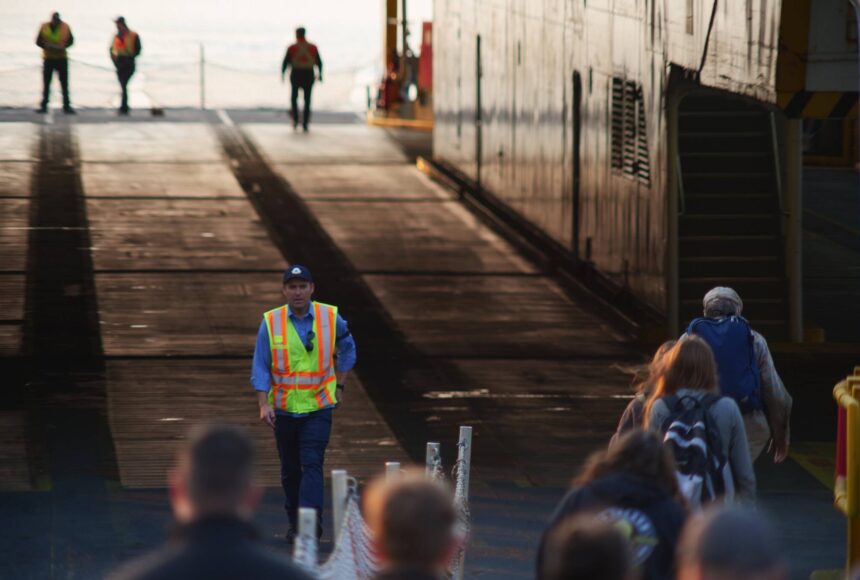 <p>Darrell Kirk photo.</p>
                                <p>Foot passengers board the ferry.</p>