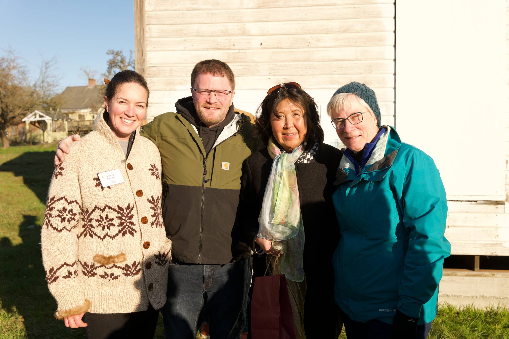 Darrell Kirk photo.
Above: Food Bank Director Amanda Sparks, Council member Justin Paulsen, Rep. Debra Lekanoff and OPAL director Lisa Byers.