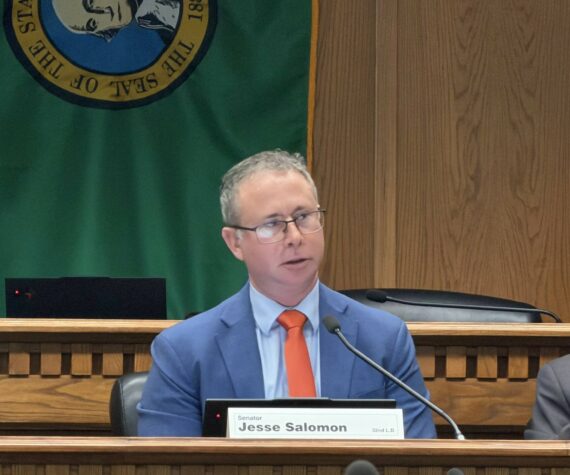 <p>Cassie Diamond photo.</p>
                                <p>Prime sponsor Sen. Jesse Salomon speaks in support of Senate Bill 6296 during a public hearing Feb. 2.</p>