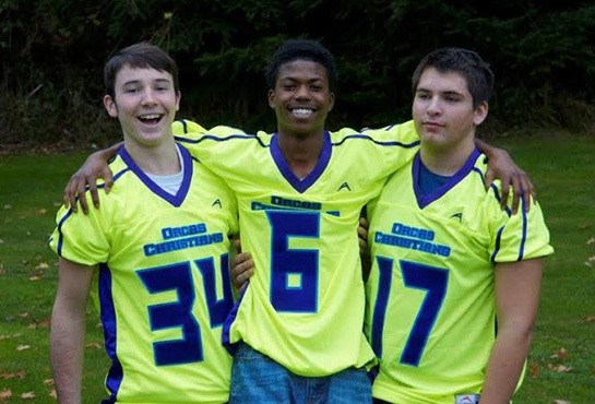 The Orcas Christian School Saints football team unveiled their new football jerseys.