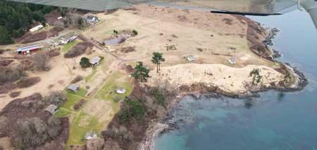An aerial photograph show an area cleared of shoreline vegetation