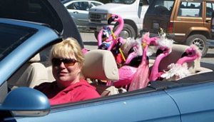 Adrienne Vierthaler with a few flamingos from last year's fundraising efforts.