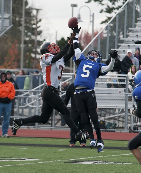 Viking Tyler Nigretto steals it away from Tiger Matthew Waltenberg in the state playoffs Nov. 14.