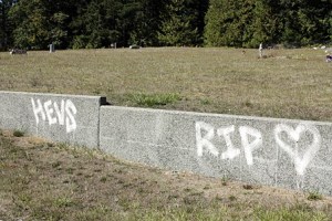 The graffiti at Woodlawn Cemetery.