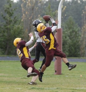 Lobo Tucker Hoffman intercepts a pass intended for a Lummi Blackhawk.