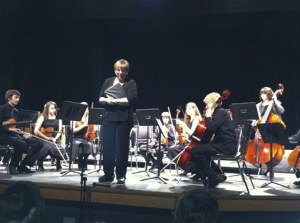 Music teacher Pam Wright with the High School Strings group at a previous MAG concert