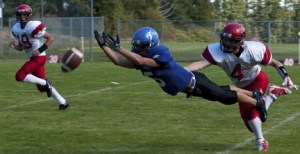 Orcas Viking stretches out for a narrowly missed catch.
