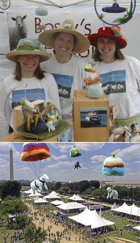 Top: The Bossy's Feltworks trio in their booth at the farmers' market: Mandy Troxel