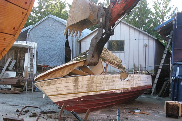 One of the boats that was demolished at the Deer Harbor Boatworks.