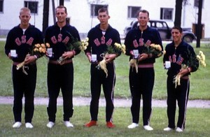 The 1952 USA quad crew with their bronze medals: Phil Leanderson