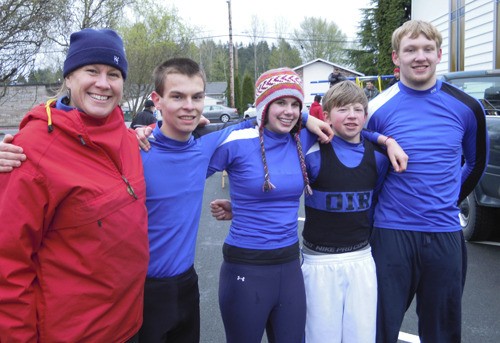 Coach Tina Brown with rowers Lian Nutt