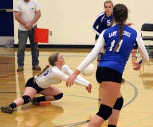Katy Minnis dives for the ball during the game against Concrete