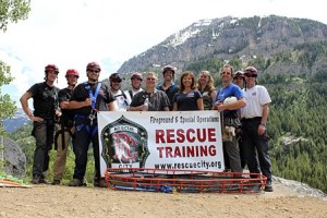 The fire department volunteers at their rope rescue training.