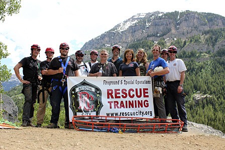 The fire department volunteers at their rope rescue training.