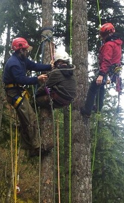 Phoenix Welty (far left) rescues Keegan Cookston. Jeff Wakefield with Ascension Group NW instructing (far right) looks on.