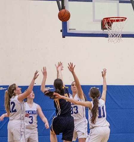 Lady Vikings showing off their defense skills.