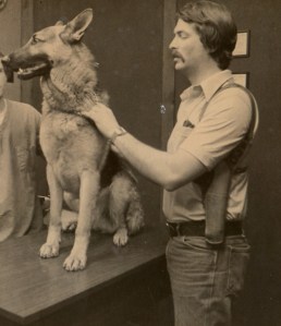 A younger Steve Vierthaler with one of the dogs in the canine program that he launched in 1979.