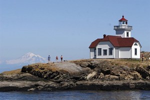 Patos Island Lighthouse with summer visitors.