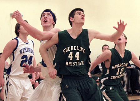 Viking Mikail Van Maren (left) goes up against Shoreline.